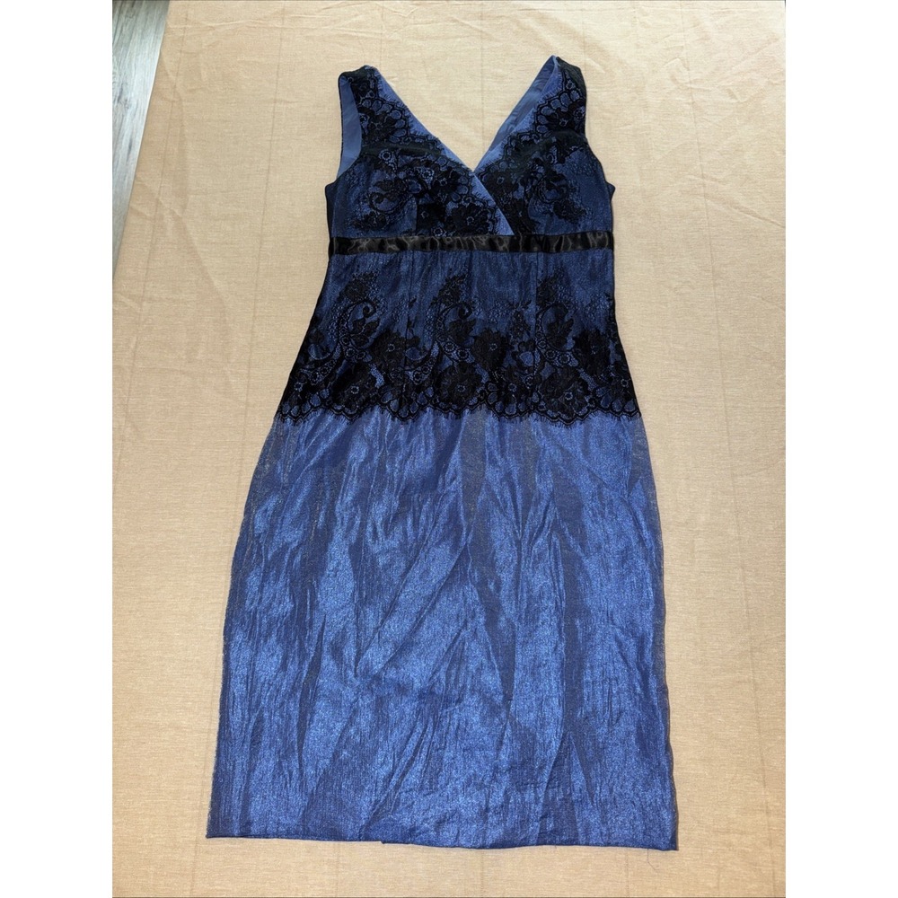 Adrianna Papell Dress 4 Blue and Black Lace